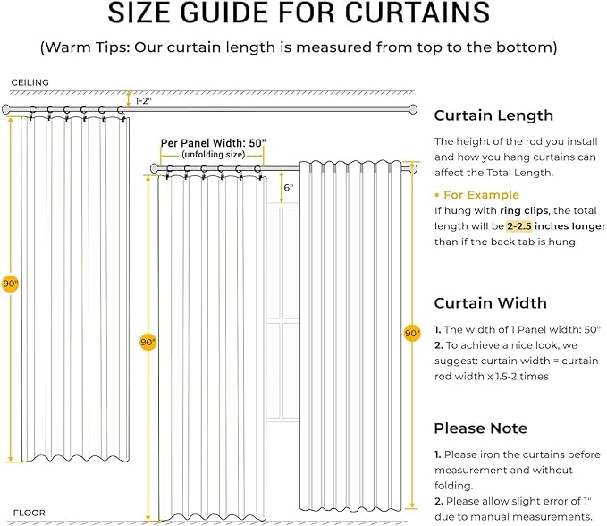 INOVADAY 100% Blackout Curtains for Bedroom, Black Out Curtains 90 Inch Long, Clip Rings Linen Blackout Drapes, Thermal Insulated Room Darkening for Living Room, 2 Panels - Cream,W50xL90