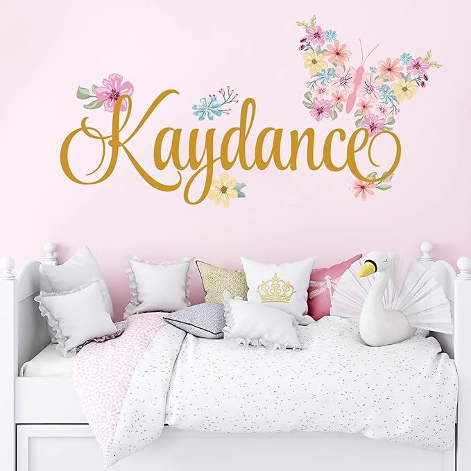 Butterfly Wall Sticker, Custom Name Wall Decals,Peel and Stick Wall Decals for Nursery and Kids Room