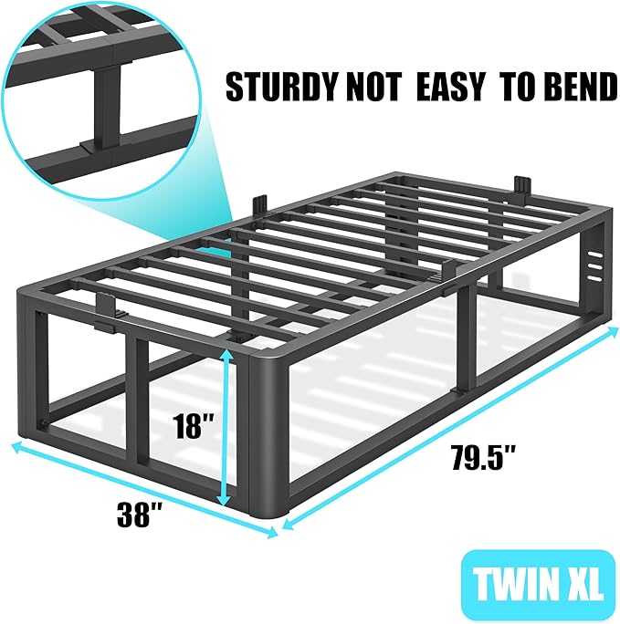 Metal Heavy Duty 18 inch Twin XL Bed Frame with Rounded Corner and Headboard Hole Mattress Retainers 3500 LBS No Box Spring Needed Platform Noise Free Easy Assembly