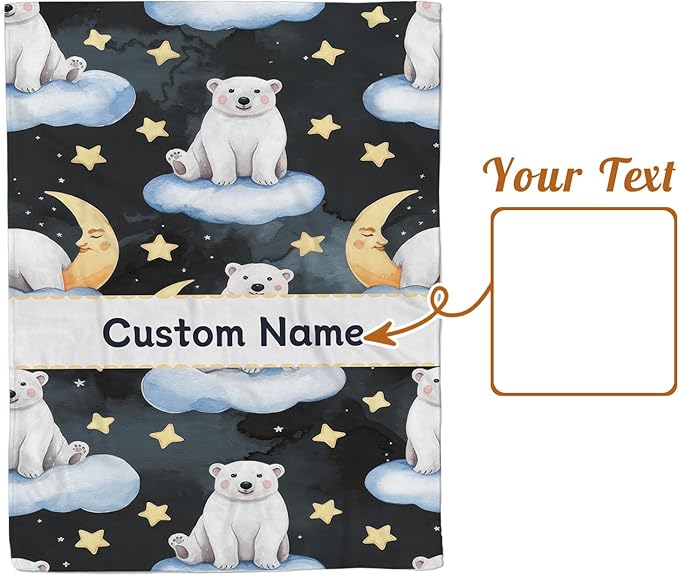 Custom Baby Blanket with Name, Double Layer Soft Dot Back Personalized Baby Blanket for Boys Girls, Polar Bear Blanket for Newborn Toddler, Customized Swaddle for Kids Birthday Gifts(60" x80)