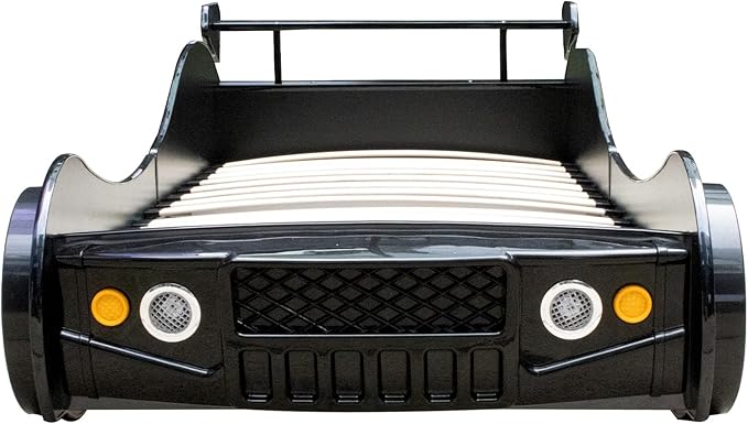 LKTART Car Bed Twin Size for Kids, Race Car Shaped Wooden Platform Bed Frame with Headboard Wheels and Support Slats for Boys Toddlers Child's Bedroom (Black)