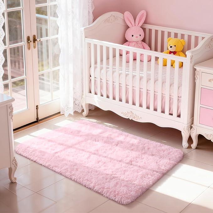 Merelax Soft Modern Indoor Shaggy Area Rug for Bedroom Livingroom Dorm Kids Room Home Decorative, Non-Slip Plush Fluffy Furry Fur Rugs Comfy Nursery Accent Floor Carpet 2x3 Feet, Pink