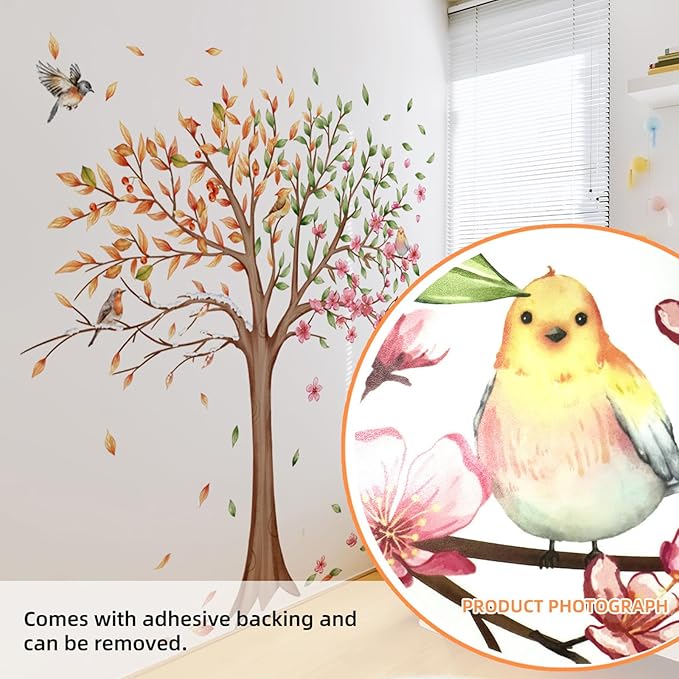 Large Colorful Tree Wall Stickers Pink Green Yellow Tree Wall Decals for Living Room TV Kids Bedroom Nursery Wall Decor