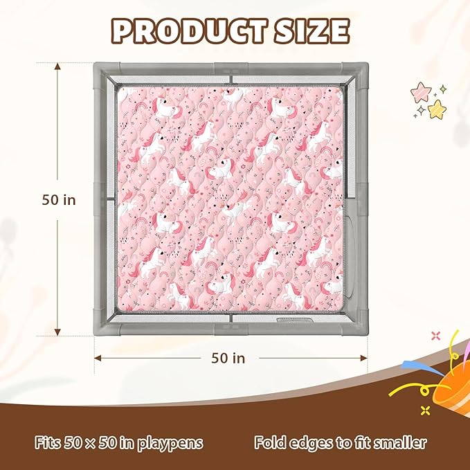 Baby Play Mat 50"x50" Extra Thick Foam Playmat - Water-Resistant Non-Slip Floor Mat & Cushioned Crawling Mat for Babies, Infants & Toddlers for Tummy Time(Unicorn)