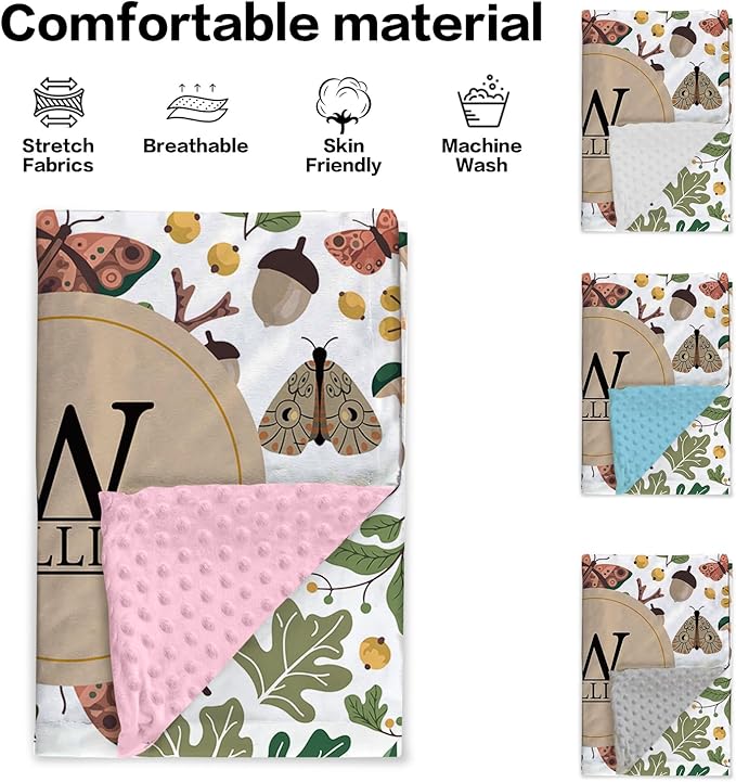 Personalized Baby Blankets for Boys Girls, Custom Name Mushroom Pattern Baby Blanket, Soft Receiving Blanket for Newborns and Toddlers, Ideal for Baby Showers and Nursery Decor