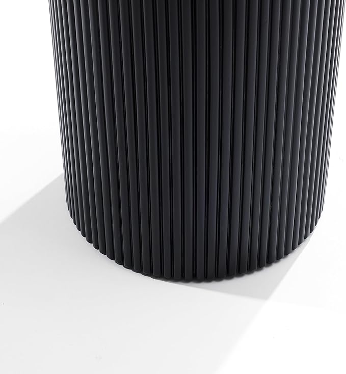 LuxenHome Black Side Table, 22" Fluted Round Side Table for Small Spaces, Modern Accent End Table for Living Room Couch, Bedroom, Bedside Table, Nightstand