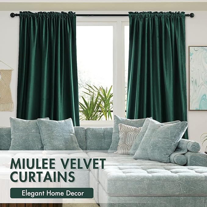 MIULEE Dark Green Velvet Curtains Thermal Insulated Blackout Curtain Christmas Emerald Green Drapes for Bedroom Living Room Darkening 108 Inches Long Curtains Panels Rod Pocket Set of 2
