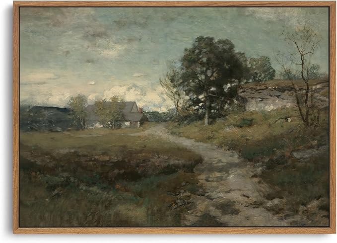 OIQArtOIQ Framed Vintage Landscape Wall Art French Country Cottage Natural Scenery Oil Painting Canvas Prints Farmhouse Fall Decor Aesthetic Pictures for Kitchen Bedroom Living Room Bathroom