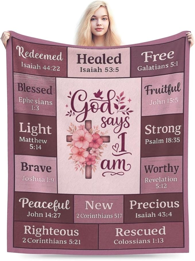 Christian Gifts for Women God Says I Am Christian Bible Verse Throw Blanket Religious Inspirational Spiritual Soft Cozy Fleece Fuzzy Plush Warm Stuff Blanket Gifts for Boys Girls Kids Adult 40"X50"