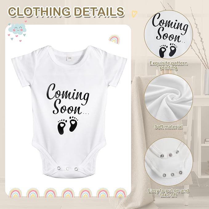 9 Pcs Pregnancy Announcement Set Pregnancy Reveal Ideas Felt Letter Board Baby Bodysuit Booties Photo Frame Bear Plush Wood Blocks for Coming Soon Baby Announcement(White)