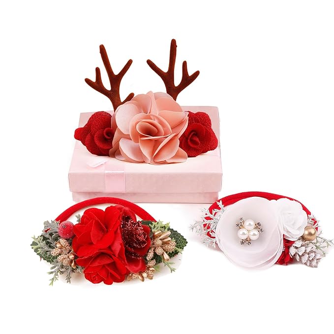 Baby Girl Floral Headband Nylon Flower Crown Elastic Hairband 3pcs Hair Accessories Gift for Girls (shengdan-1)