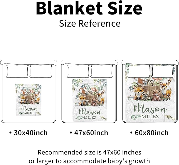 Personalized Baby Blankets for Boys Girls, Custom Name Animal Stump Design Baby Blanket, Soft Receiving Blanket for Newborns and Toddlers, Ideal for Baby Showers and Nursery Decor