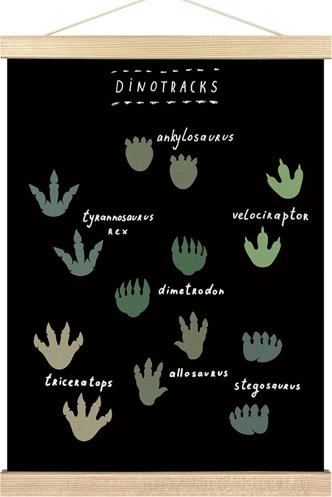 BCUANGD Dinosaur Dino Paw Wall Decor - Baby Toddler Boys Room Wall Art Poster Hanger with Wood Frames, Inspirational Black Hanging Canvas Decor for Kids Room Playroom Nursery Bedroom, 12x16 Inches