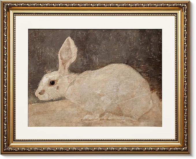ARPEOTCY Vintage Gold Framed Wall Art, Easter White Rabbit Paintings, Canvas Prints Artwork with Antique Frame, Victorian Wall Picture Decor for Room Gallery Living Room, 13x16 inch