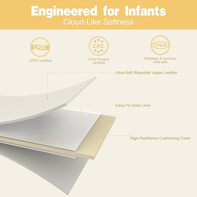 Padded 79" ×71" Large Baby Play Mat for Floor, 1.2" Thick Memory Foam Playmat with Soft Vegan Leather Cover, Cushioned Play Mat for 71" x59" Playpens, Beige