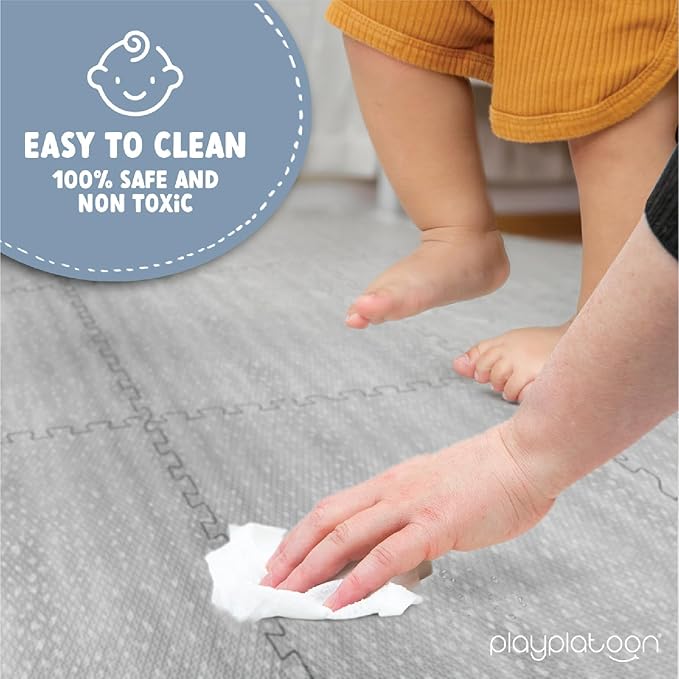 Play Platoon Non-Toxic Large Kids Play Mats for Floors - Extra-Thick Interlocking Foam Tiles. Puzzle Mat Pieces with Border, Neutral Playmat Rug for Toddlers & Children, Beige, 72 x 72 inch