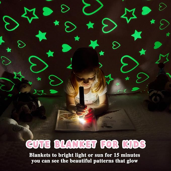 inhand Birthday Gifts Toys for Girl Pink Heart Glow in The Dark Blanket Thanksgiving Throw Blanket Cute Kids Blanket Soft Fleece Throw Blanket for Kids（40x60 Pink Heart）