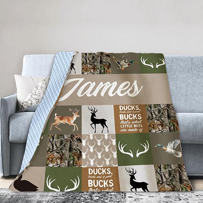 Personalized Baby Blankets for Boys Girls, Custom Name Multi-Grid Deer Baby Blanket, Soft Receiving Blanket for Newborns and Toddlers, Ideal for Baby Showers and Nursery Decor