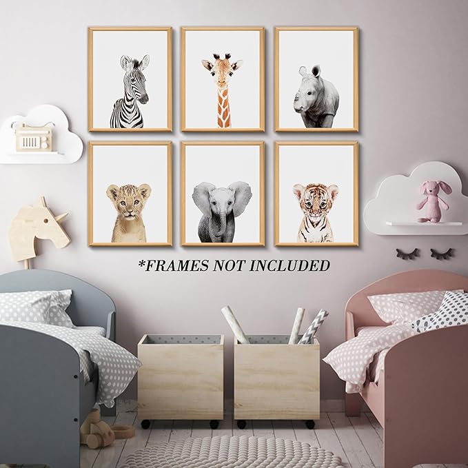 Jungle Nursery Wall Art Decor, Cute Safari Animals Decor for Baby Bedroom (8"x10", UNFRAMED)