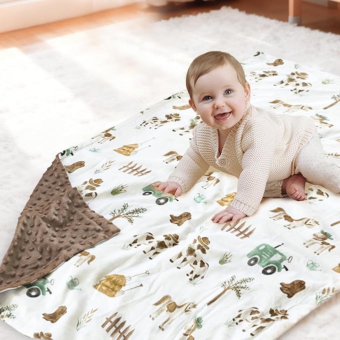 HOMRITAR Cows Baby Blankets for Boys, Super Soft Newborn Nursery Minky Blanket with Double Layer Dotted Backing, Cozy Printed Bed Throw Blanket, Farm Animals 30 x 40 Inch