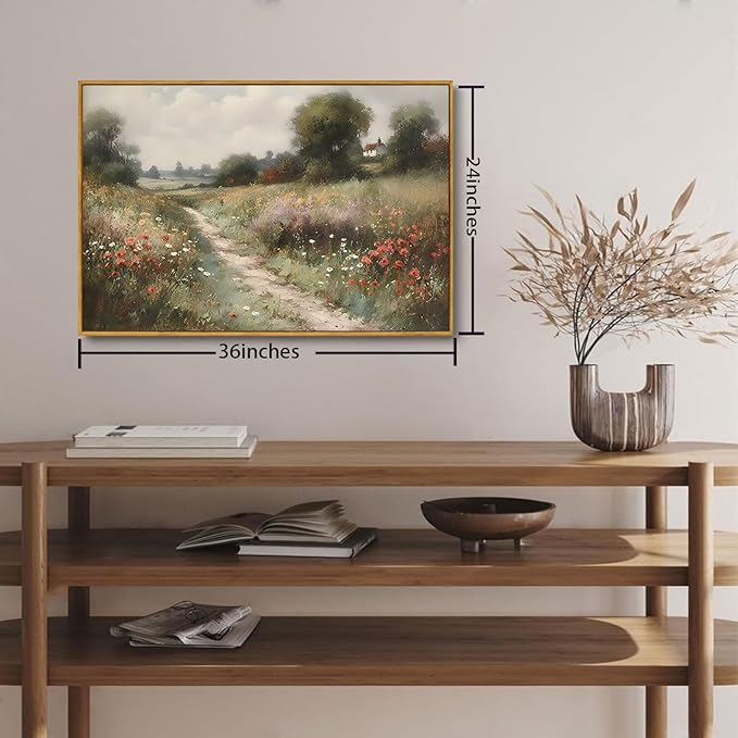 OIQArtOIQ Vintage Landscape Canvas Wall Art Framed Natural Scenery Painting Artwork Prints France Country Wilderness Farmhouse Decor Pictures Kitchen Bedroom Living Room Bathroom