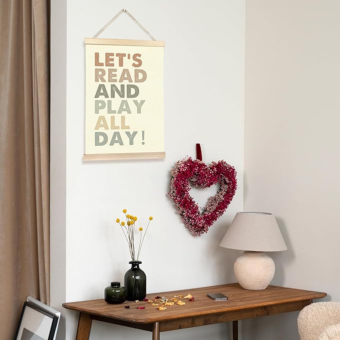 Hiuwevt Kids Playroom Wall Art, Boho Nursery Poster Hanger Frame, Boho Classroom Decor, Let's Read and Play All Day Wall Art Home Decor for Kids Boys Girls Bedroom Room Playroom, 12x16 Inch