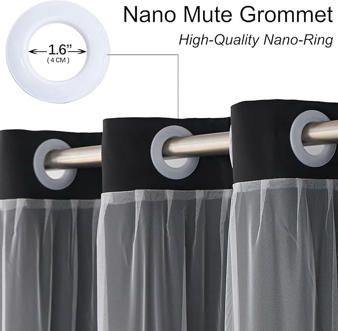 Cute Blackout Curtains with Sheer Overlay - Black Aesthetic Double Layer Star Cutout Curtain for Teen Girls Room, 60 Inch Length 2 Panels Kids Bedroom Nursery Decor Short Drapes