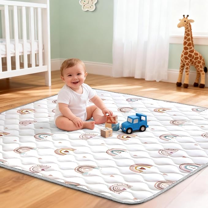 Baby Play Mat 50"x50" Extra Thick Foam Playmat - Water-Resistant Non-Slip Floor Mat & Cushioned Crawling Mat for Babies, Infants & Toddlers for Tummy Time(Rainbow)