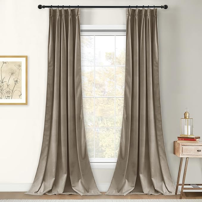 StangH Camel Beige Velvet Curtains 84 inches Long, Pinch Pleated Room Darkening Bedroom Drapes Thermal Insulated Luxury Home Decoration for Office Living Room, W30 x L84, 2 Panels