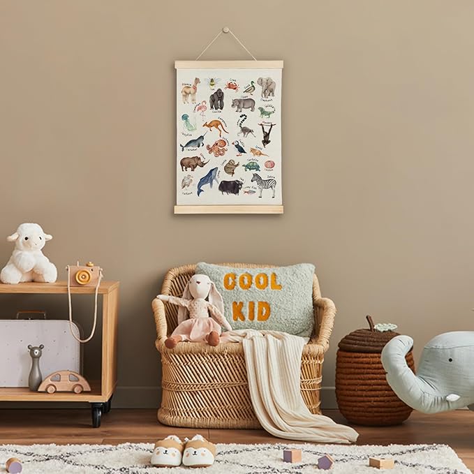 SereneHanctuary Animal Alphabet Wall Art,Animal Nursery Wall Decor, Educational Alphabet Animals Poster Hanger Frame for Toddler Kids Bedroom Nursery Playroom Classroom Decor,12x16 Inches