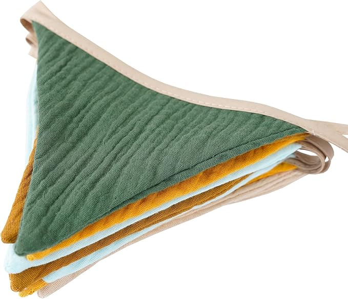 Fabric Bunting Banner, 2 Pack Handmade Neutral String Banner Each 8.5 ft 10 Flags Nursery Wall Hanging Wedding Birthday Home Baby Shower Party Decoration Bunting (Raw Sienna)