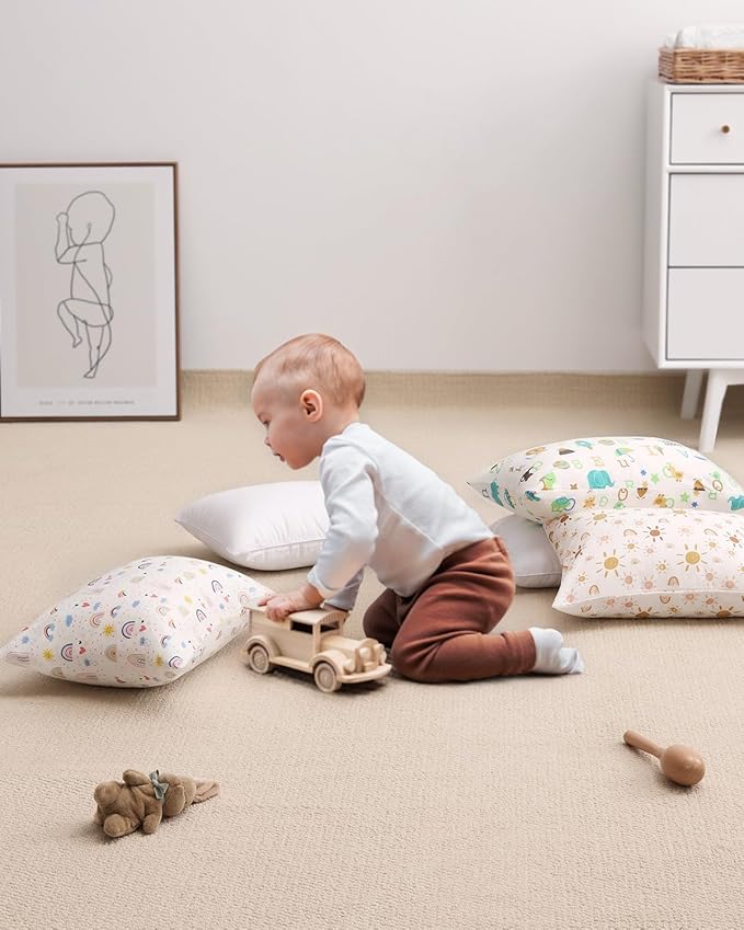 Babebay Toddler Pillow,13X18 Soft Toddler Pillows for Sleeping, Machine Washable Kids Pillow with Cotton Pillowcase, Perfect for Travel, Toddlers Cot