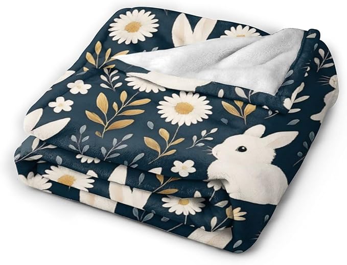 Rabbit Blanket Rabbits Flower Floral Throw Blanket Soft Cozy Fleece Fuzzy Plush Warm Stuff Bedding Farm Animal Nursery Toddler Baby Blankets Gifts for Boys Girls Kids Adult Men Women 60"X80"