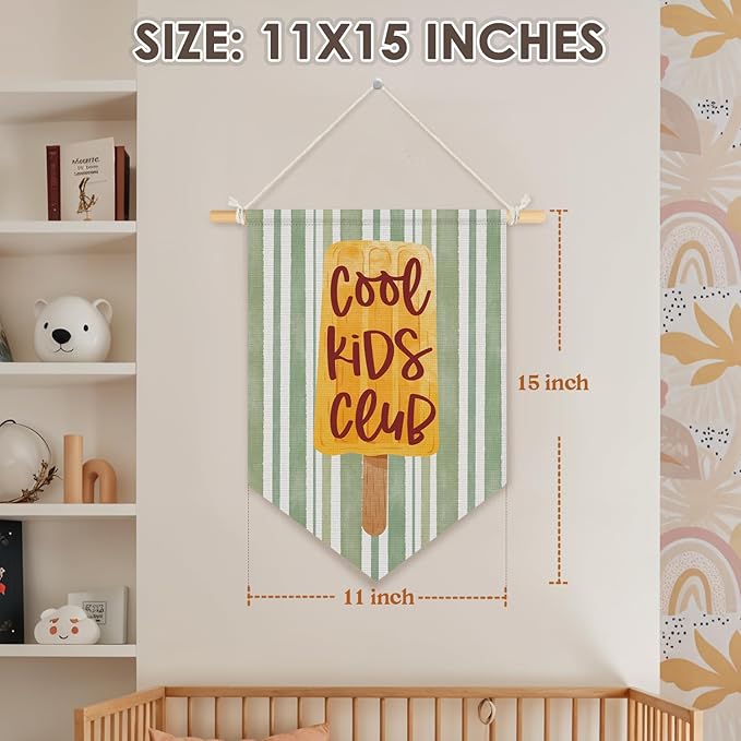 Cool Kids Club Banner - Playroom Decor, Play Room Decor, Hanging Flag Pennant Banner Wall Decor Gifts for Classroom Nursery Homeschool Boys Girls Room 15x11 Inch