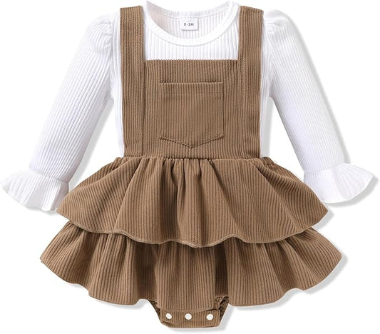 YOUNGER TREE Newborn Baby Girl Fall Winter Outfits Long Sleeve Romper Corduroy Overall Dress Infant Skirt Clothes Sets