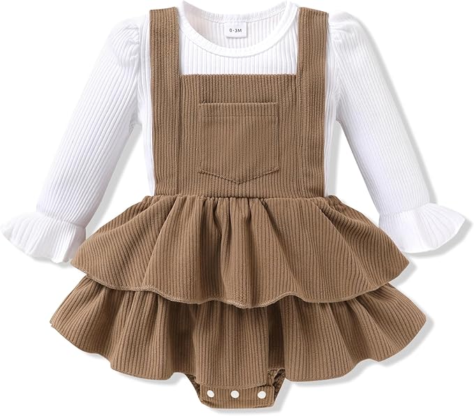 YOUNGER TREE Newborn Baby Girl Fall Winter Outfits Long Sleeve Romper Corduroy Overall Dress Infant Skirt Clothes Sets