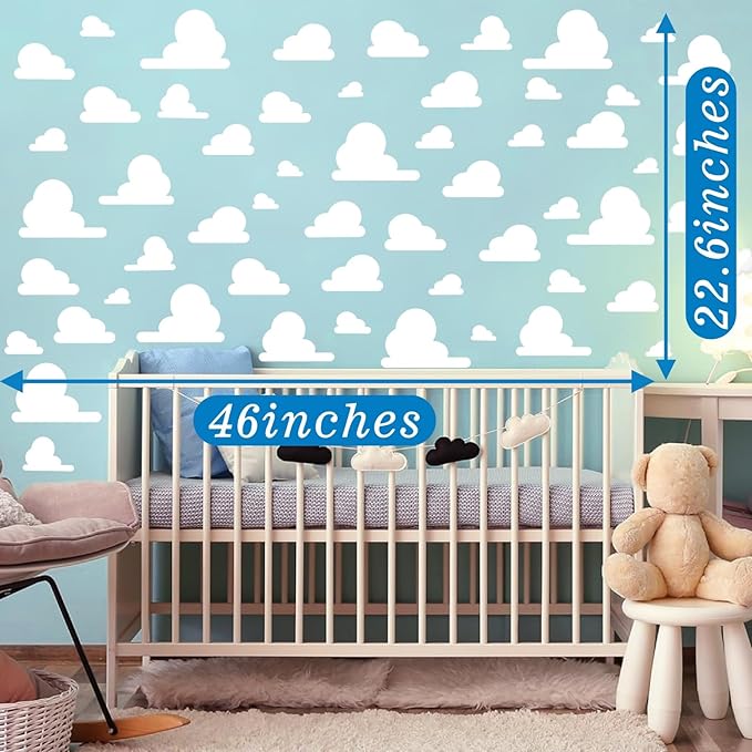 White Cloud Wall Decals Vinyl Clouds Wall Sticker Removable Cloud Decals Peel and Stick Kids Wall Stickers Removable Cute Clouds Stickers for Nursery Kid Bedroom Baby Room Playroom Decor