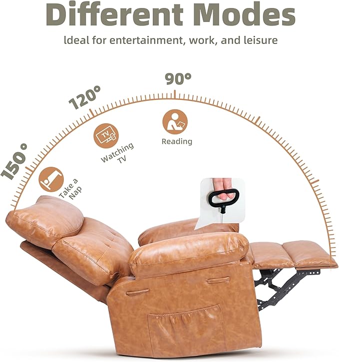 GarveeHome Extra Wide Recliner Chair - PU Leather Oversized Manual Recliner for Adults, Lazy Chair with 1.5X Sponge Comfort Arm and Back for Living Room, Bedroom