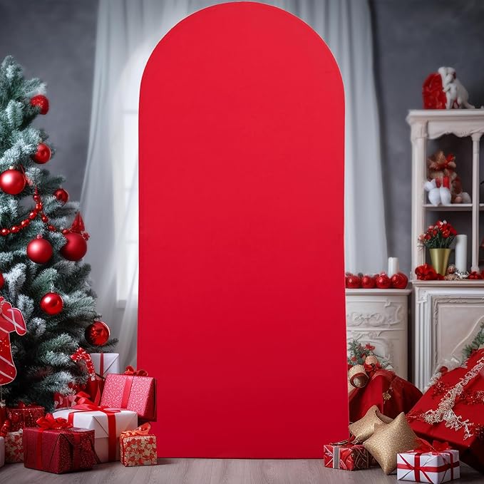 6.6FT Red Arch Backdrop Cover, Spandex Fitted Wedding Arch Stand Covers 2-Sided Round Top Chiara Stretchy Arch Backdrop Cover for Christmas Wedding Birthday Party Baby Shower Banquet Decoration