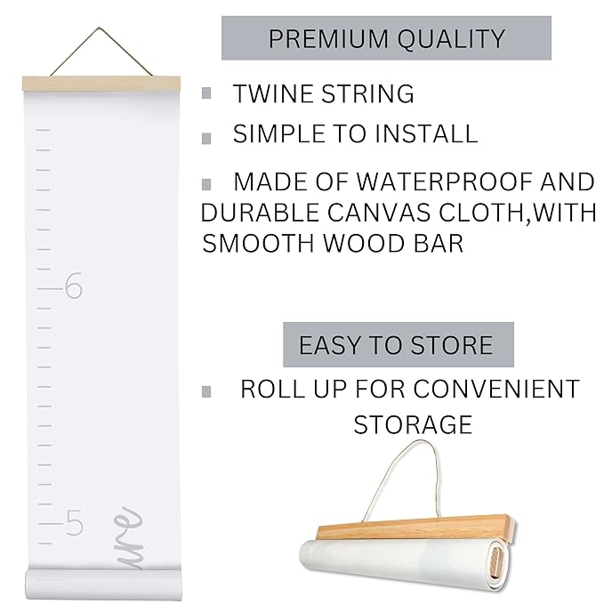 Morxy Canvas Growth Chart for Kids - Unisex Kids Room Wall Decor - Measuring Height Chart- Wall Tape with Height Chart for Kids (Canvas, Loved Beyond Measure- White)