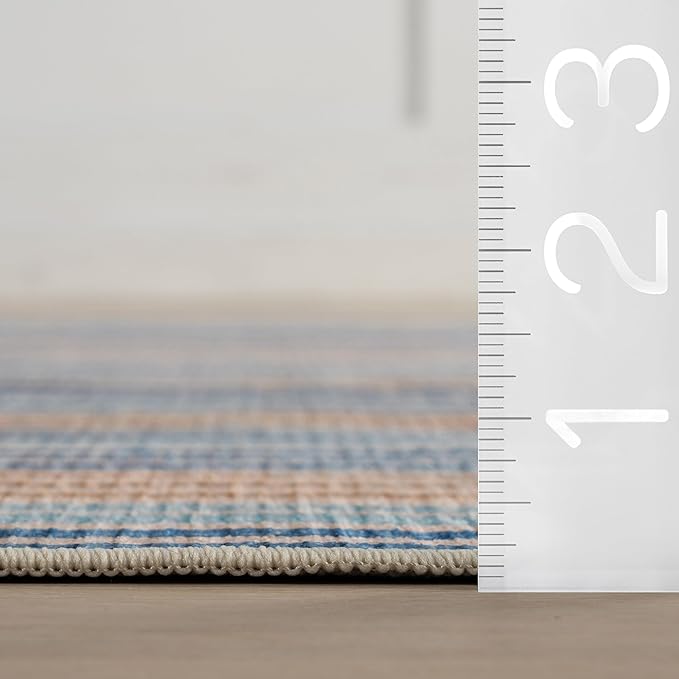 Dash & Albert Tyne Blue Machine Washable Rug, Runner-2.5 X 8 Feet, Blue/Tan Stripe Pattern
