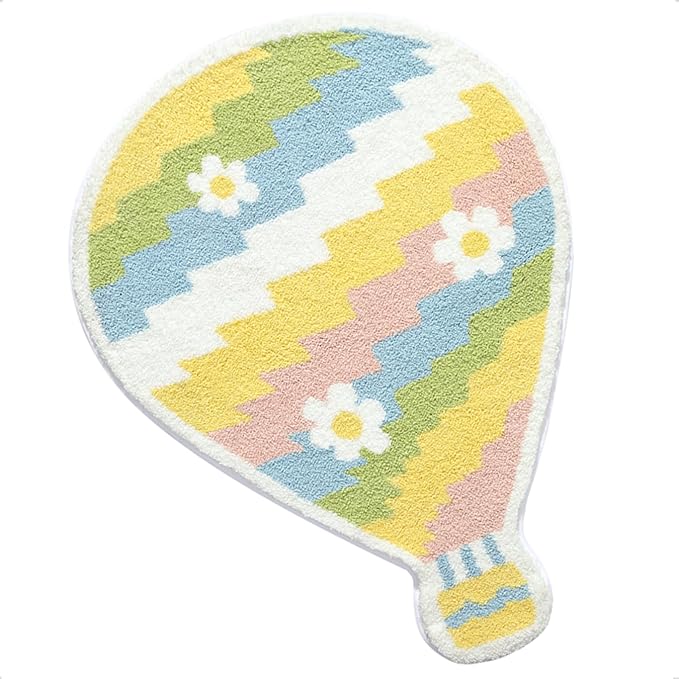 Cute Area Rug, Funny Hot Air Balloon Area Mats, Shaggy High Pile Non Slip Soft Absorbent Washable, Bedroom Bedside Bathroom Kids Gaming Nursery Room Rugs Home Decor Rug (Hot Air Balloon, 36" x 47")