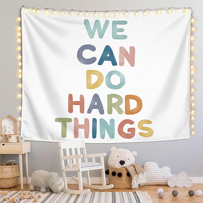 LIANGW Boho Positive Affirmations Kids Tapestry for Classroom, Classroom Decor, I Can Do Hard Things, Kids Affirmtions Nursery Wall Art, Tapestries Wall Hanging 50x60 inches