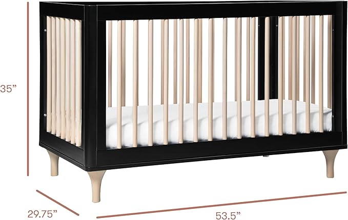 Babyletto Lolly 3-in-1 Convertible Crib with Toddler Bed Conversion Kit in Black and Washed Natural, Greenguard Gold Certified