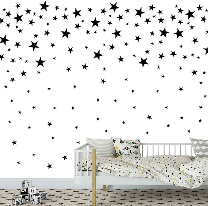155 Pcs Black Star Wall Decals – Mix Sizes (1Inch-4Inch) Peel & Stick Vinyl Stickers for Kids Room, Nursery & Bedroom Décor