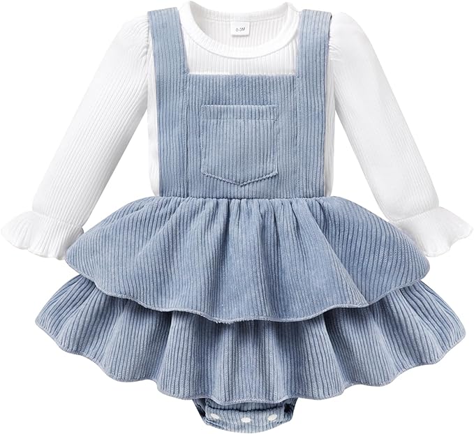 YOUNGER TREE Newborn Baby Girl Fall Winter Outfits Long Sleeve Romper Corduroy Overall Dress Infant Skirt Clothes Sets