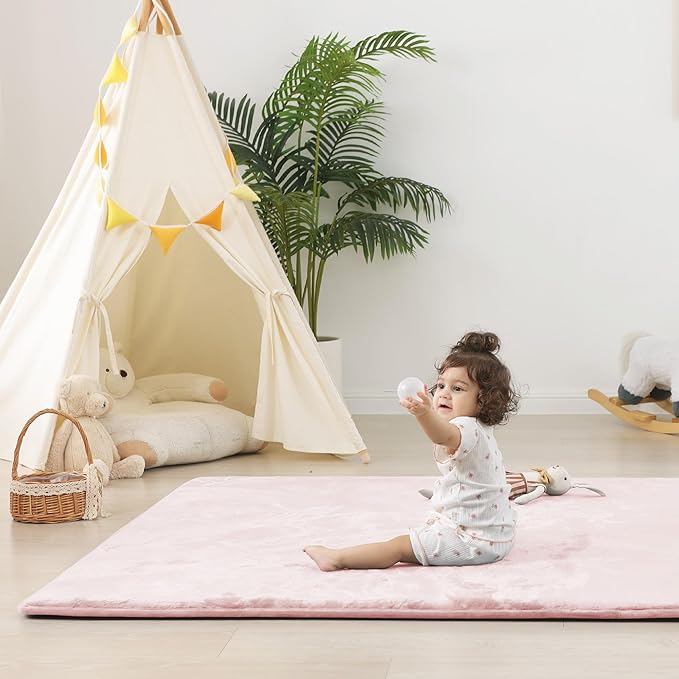 1.5" Thick Baby Play Mat for Floor, 50x50 Playpen Mat, Pro Soft Flannel Foam Mats Toddler Infant Kids Crawling for Nursery Rug Playroom Living Room Waterproof Easy Care Non-Slip (Baby Pink)