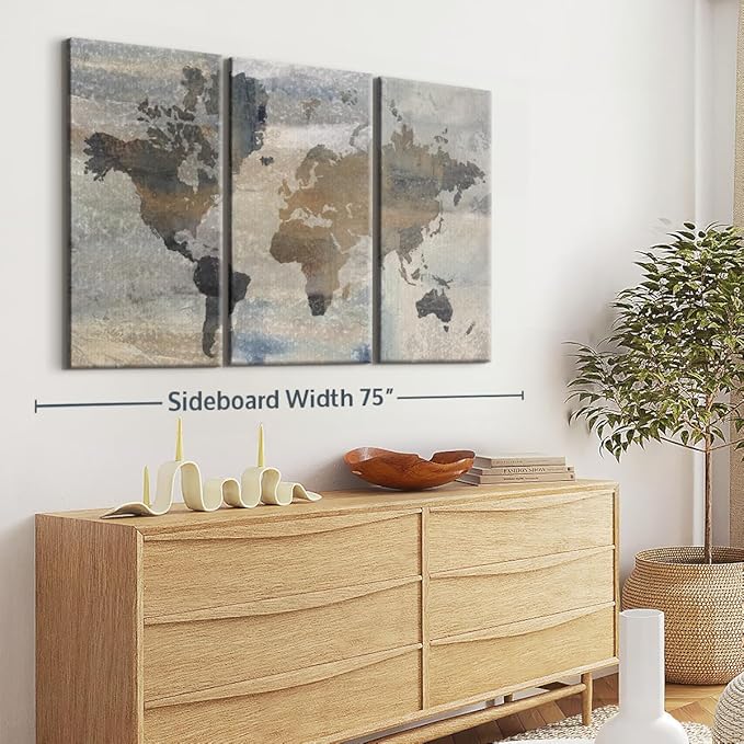 ElephantStock Stone World Wall Art - Horizontal Canvas - 3-Piece Lobby Wall Decor - Painting Map Canvas Print - Beige and Gray Decor for Wall by Avery Tillmon - 65" X 42"