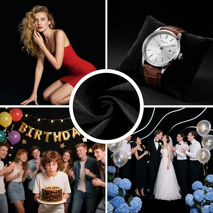YSKE-Y2 Heavy Duty Photo Backdrop, 10x8ft Black Seamless Fabric Background Photography Backdrop Curtain Screen for Photoshoot Video Studio Party