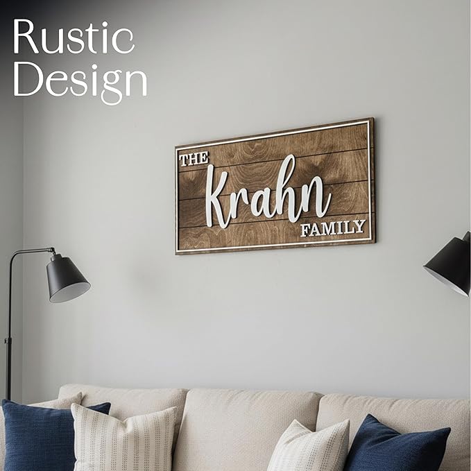 Personalized Family Name Sign - Custom Art Deco Last Name Wood Wall Decor Plaque, Rustic Farmhouse Style Wedding Gift, Housewarming Gift, Custom Wooden Wall Hanging with Established Date, Large Wall Art for Living Room or Entryway